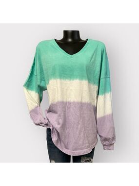 Spirit Jersey NEW Unisex M/L Oversized Dip Tie-Dye Top Long Sleeve Drop Shoulder